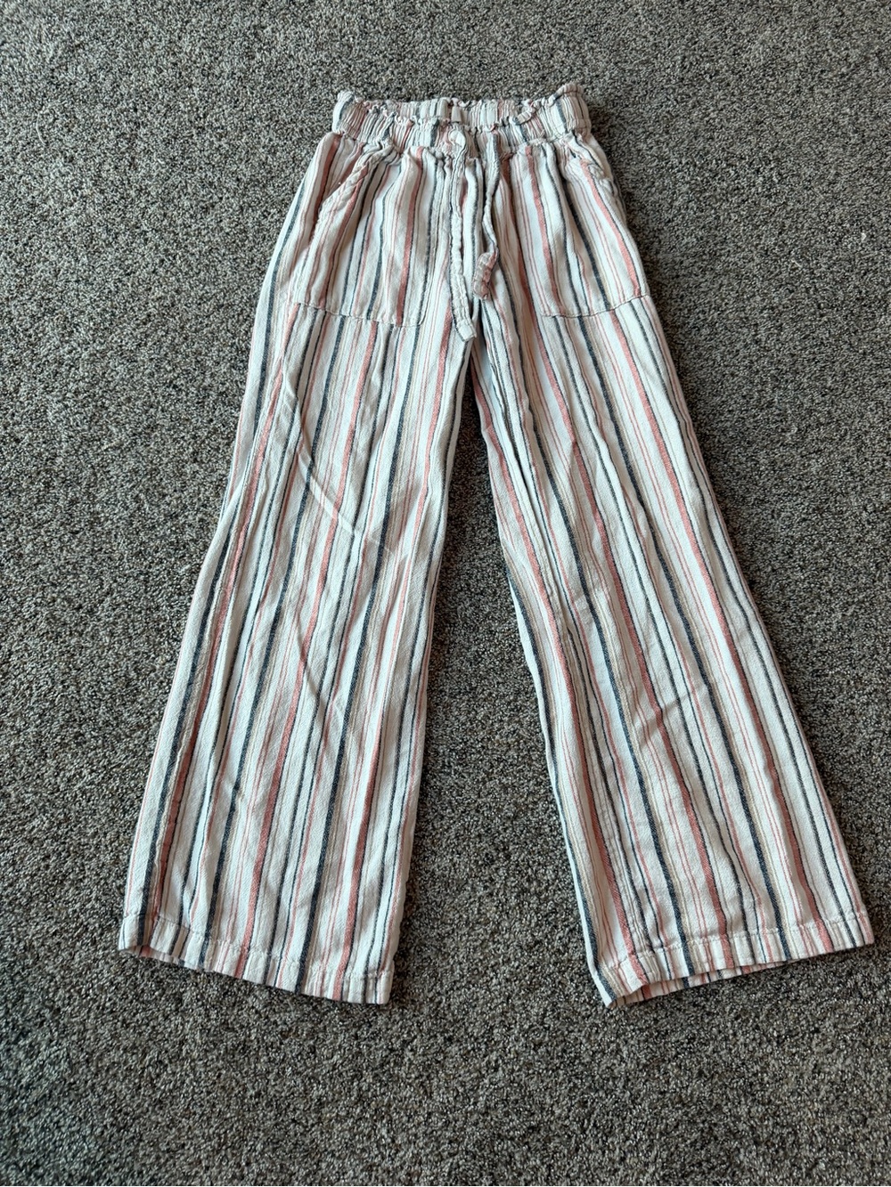 SO Striped Wide Leg Pants Small cream  Navy Drawstring Coastal Beach Boho
